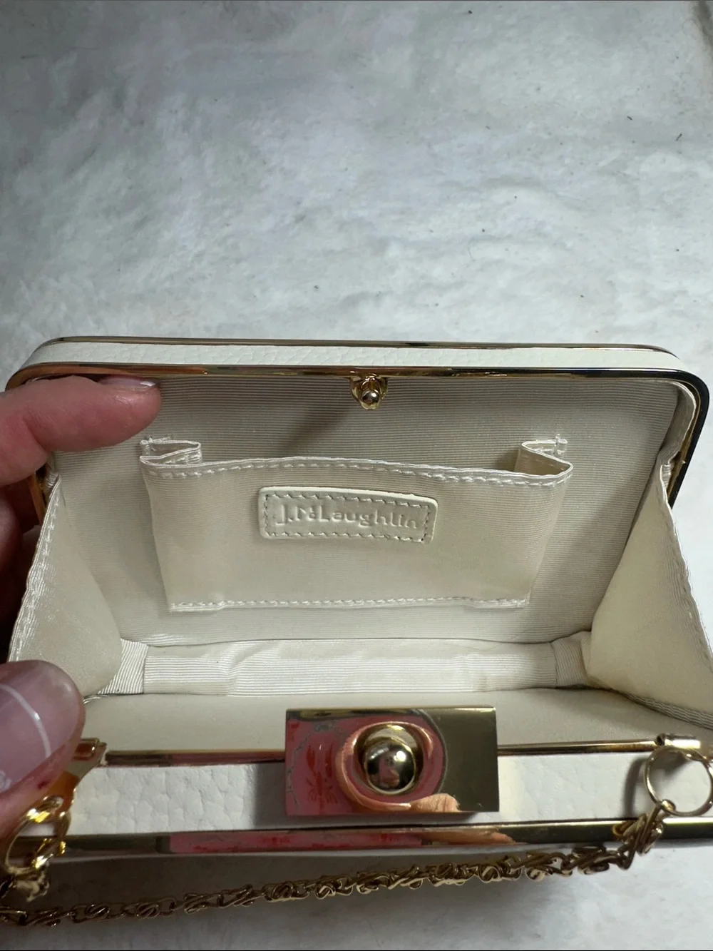 J.McLaughlin Kingston cream and gold clutch